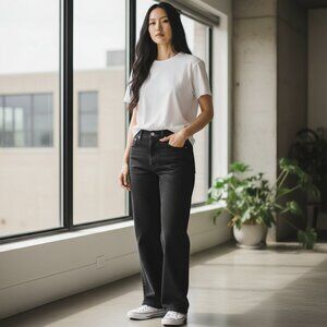 NYDJ Waist-Match™ Relaxed Flare jean Black Rinse  Size L